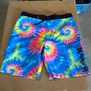 Hurley Blue and Pink Swim Trunks Tie-Dye